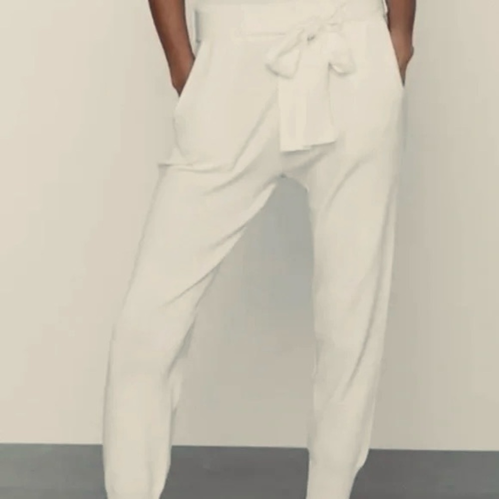 Zara Cream Tie-Waist Knit Trousers